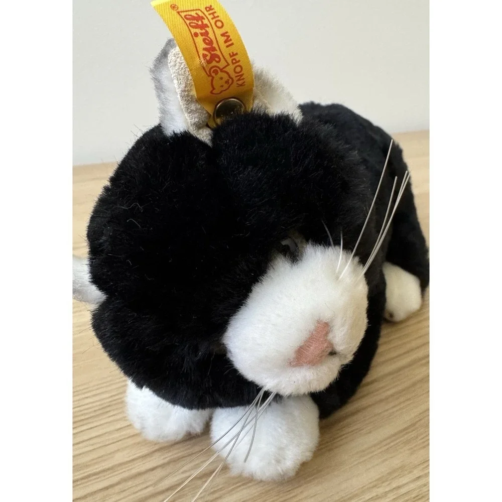 Vintage Steiff Mimmi Katze Cat Plush Lying Black White 30cm EAN 099502